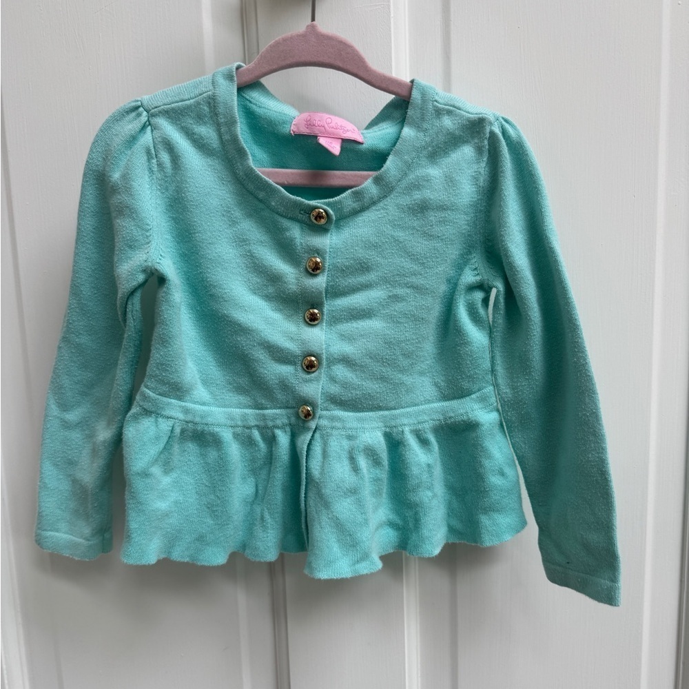 Lilly Pulitzer XS 2-3 2T Girls Green Button-Down Peplum Sweater